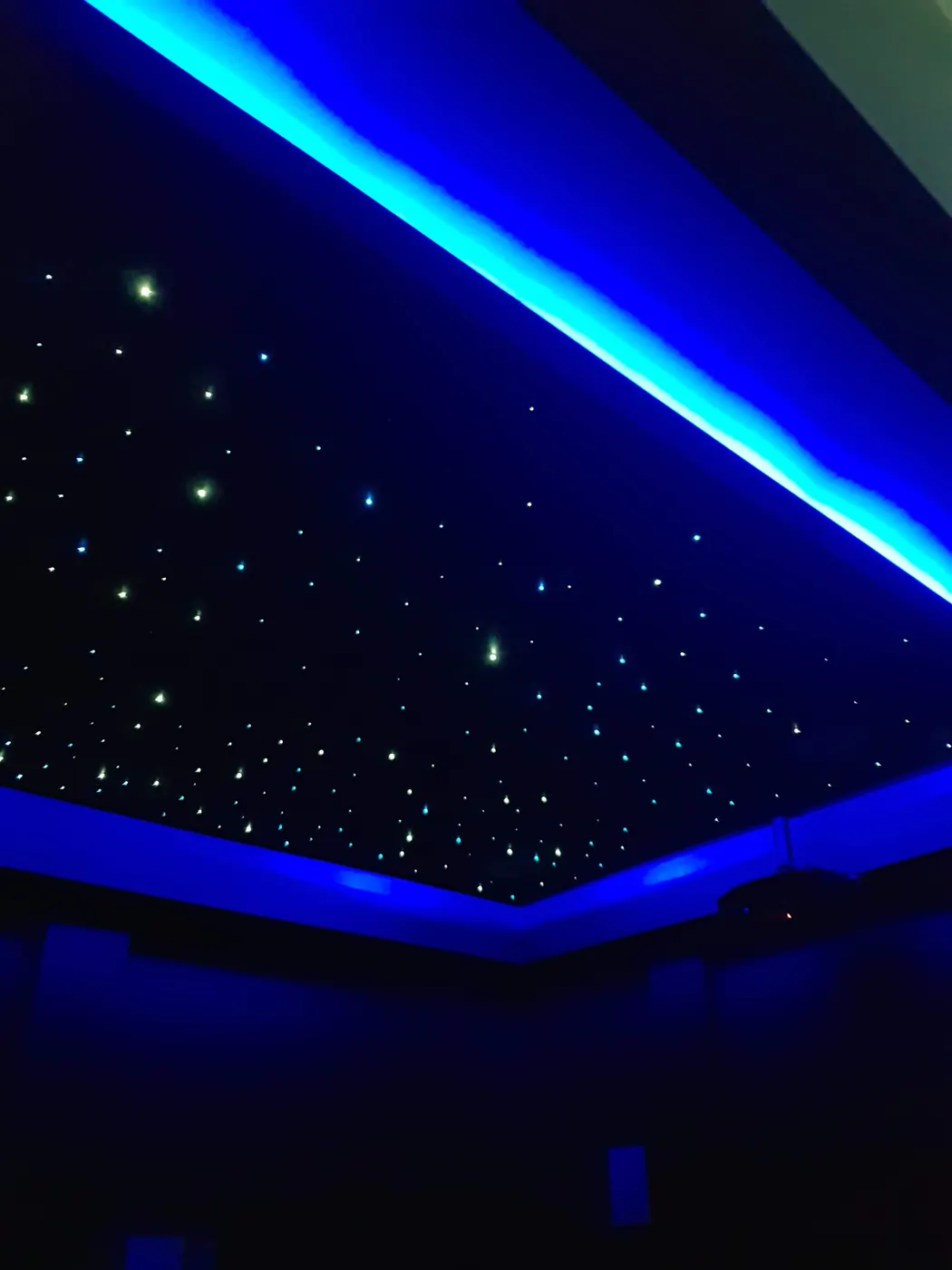 Star ceiling with blue LED cove lighting